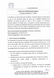 AVISO DE CONTRATAÇÃO DIRETA / PROCESSO LICITATÓRIO 11/2025